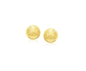 Diamond Cut Flat Stud Earrings in 14k Yellow Gold(6mm)