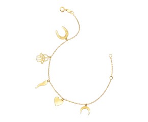 14k Yellow Gold 7 inch Bracelet with Polished Charms