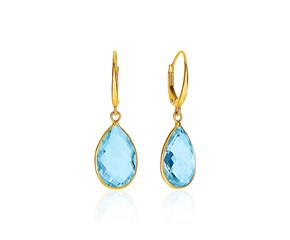Drop Earrings with Pear-Shaped Blue Topaz Briolettes in 14k Yellow Gold