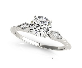 14k White Gold Prong Set Round Diamond Engagement Ring with Side Clusters (1 1/8 cttw)
