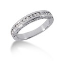 Engraved Diamond Channel Set Wedding Ring Band in 14k White Gold