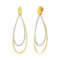 14k Two Tone Gold Textured and Polished Open Teardrop Post Earrings
