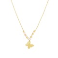 14k Yellow Gold High Polish Beaded Pearl Butterfly Drop Pallina Necklace