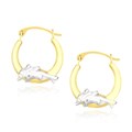 Graduated Hoop Earrings with Dolphins in 10k Two-Tone Gold