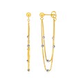 Hanging Chain Post Earrings with Bead Accents in 14k Yellow and White Gold