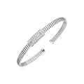Sterling Silver Cuff Bangle with White Cubic Zirconias
