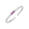 Sterling Silver Cuff Bangle with Raspberry Cubic Zirconias