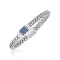 Weave Motif Bracelet with Blue Sapphire Accents in Sterling Silver