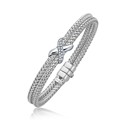 Dual Row Basket Weave Bangle with Diamond Cross Accent in 14k White Gold (7.0mm)