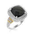 Cushion Black Onyx and Diamond Popcorn Ring in 18k Yellow Gold and Sterling Silver (.05cttw)