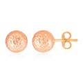 14k Rose Gold Ball Earrings with Crystal Cut Texture(7mm)