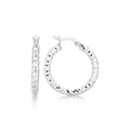 Polished Faceted Hoop Earrings in Rhodium Plated Sterling Silver(3x20mm)