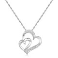 Dual Size Heart Design Diamond Embellished Pendant in Sterling Silver (.02 cttw)