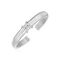 Sterling Silver Serpentine Style Cuff Bangle with X and Cubic Zirconias