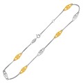 Rounded Diamond Shape Stationed Anklet in 14k Yellow Gold and Sterling Silver