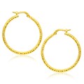 Tube Textured Hoop Earrings in 14k Yellow Gold(1.5x25mm)