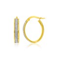 Oval Hoop Earrings with Glitter Center in 14k Two-Tone Gold(4x15mm)