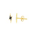 14k Yellow Gold and Enamel Black Lightning Bolt Stud Earrings