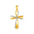14k Two-Toned Yellow and White Gold Textured Cross Pendant