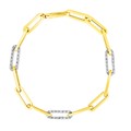 14k Yellow Gold 7 1/2 inch Paperclip Chain Bracelet with Three Diamond Links (2.00 mm)