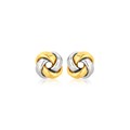Square Style Love Knot Stud Earrings in 14k Two Tone Gold