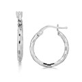 Spiral Design Diamond Cut Small Hoop Earrings in Rhodium Plated Sterling Silver (15mm)