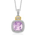 Amethyst and Diamond Popcorn Motif Cushion Pendant in 18k Yellow Gold and Sterling Silver (.02cttw)