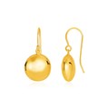 14k Yellow Gold Puffed Circle Shape Drop Earrings