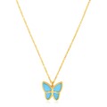 14k Yellow Gold High Polish Butterfly Turquoise Paste Necklace