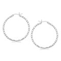 Medium Sized Faceted Style Hoop Earrings in Rhodium Plated Sterling Silver
