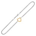 Single Open Heart Station Anklet in 14k Yellow Gold and Sterling Silver