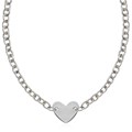 Flat Heart Stationed Chain Necklace in Rhodium Plated Sterling Silver