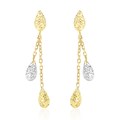 Puffed Teardrop Diamond Cut Dangling Earrings in 14k Two-Tone Gold