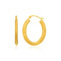 Textured Style Oval Hoop Earrings in 10k Yellow Gold