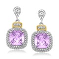 Fancy Cushion Amethyst and Diamond Drop Earrings in 18k Yellow Gold and Sterling Silver (.05cttw)