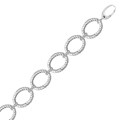 Diamond Accented Cable Oval Link Bracelet in Rhodium Plated Sterling Silver (.20cttw)