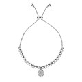 Adjustable Bead Bracelet with Round Charm and Cubic Zirconias in Sterling Silver