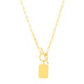 14k Yellow Gold Paperclip Chain Necklace with Rounded Rectangle Pendant