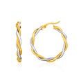 Two-Tone Twisted Wire Round Hoop Earrings in 10k Yellow and White Gold(3x20mm)