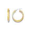 Two Part Textured and Shiny Hoop Earrings in 14k Yellow and White Gold(4x20mm)