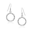 Open Circle with Texture Drop Earrings in Sterling Silver