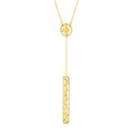 14k Two Tone Gold Lariat Necklace with Textured Circle and Bar