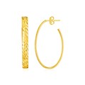 14k Yellow Gold Long Textured Oval Hoop Earrings