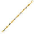 14k Two-Tone Yellow and White Gold Double Link Textured Bracelet (10.00 mm)