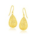 Large Honeycomb Style Teardrop Drop Earrings in 14k Yellow Gold