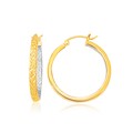 Slender Medium Patterned Hoop Earring in Two-Tone Gold(3x30mm)