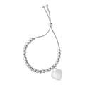 Adjustable Shiny Bead Bracelet with Heart Charm in Sterling Silver (1.30 mm)