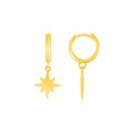 14k Yellow Gold Huggie Style Hoop Earrings with Star Drops