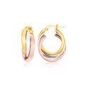 Intertwined Domed Tube Earrings in 14k Tri-Color Gold