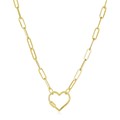 14k Yellow Gold Paperclip Chain Necklace with Heart Carabiner Clasp